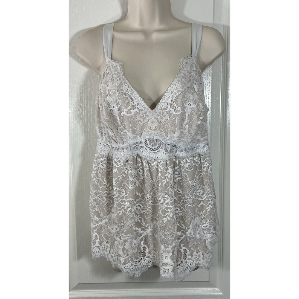 Soma Cami‎ Tank XL Beige Babydoll Boho Hippie Fairy Coquette Lace Dainty